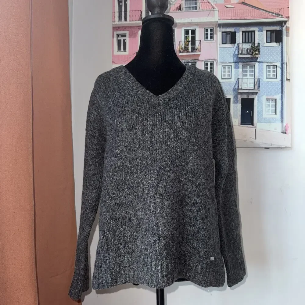 Michael Kors Knit V Neck High Lo Hem Sweater Sz Medium Gray Cozy Lagenlook Comfy